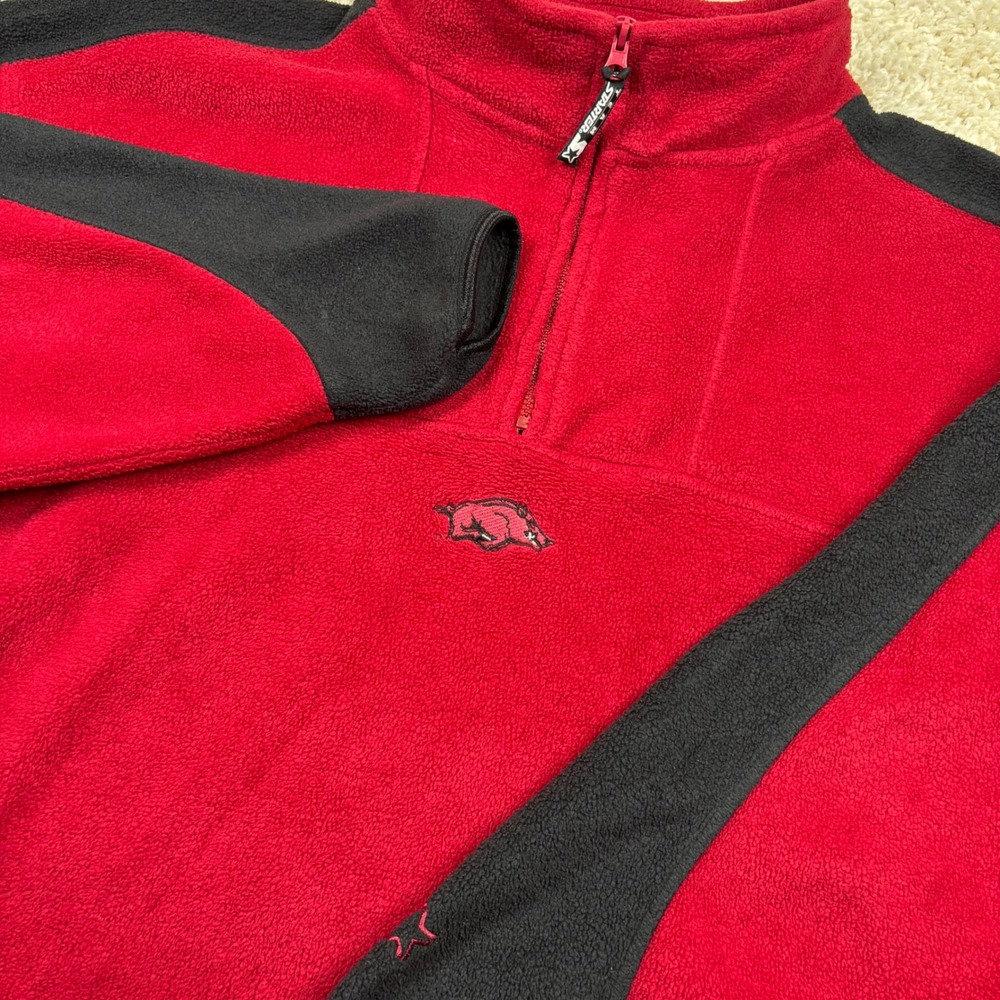 Starter Arkansas Razorbacks Fleece Pullover Mens XL Red Black Quarter Zip